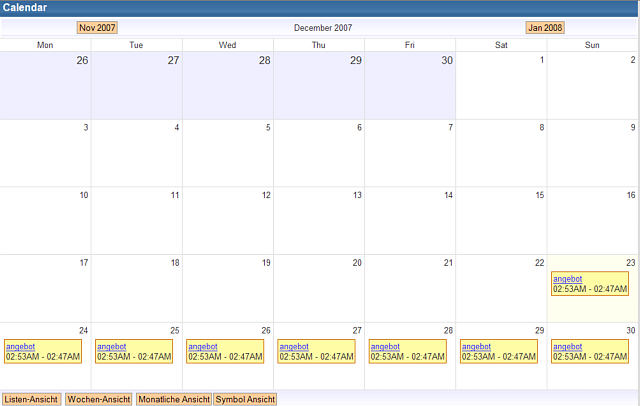 xrms Kalender Aktionen - Aktivitäten
