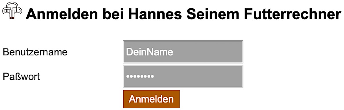 Anmelden bei Hannes Seinem Futterrechner - Screenshot Anmeldebildschirm